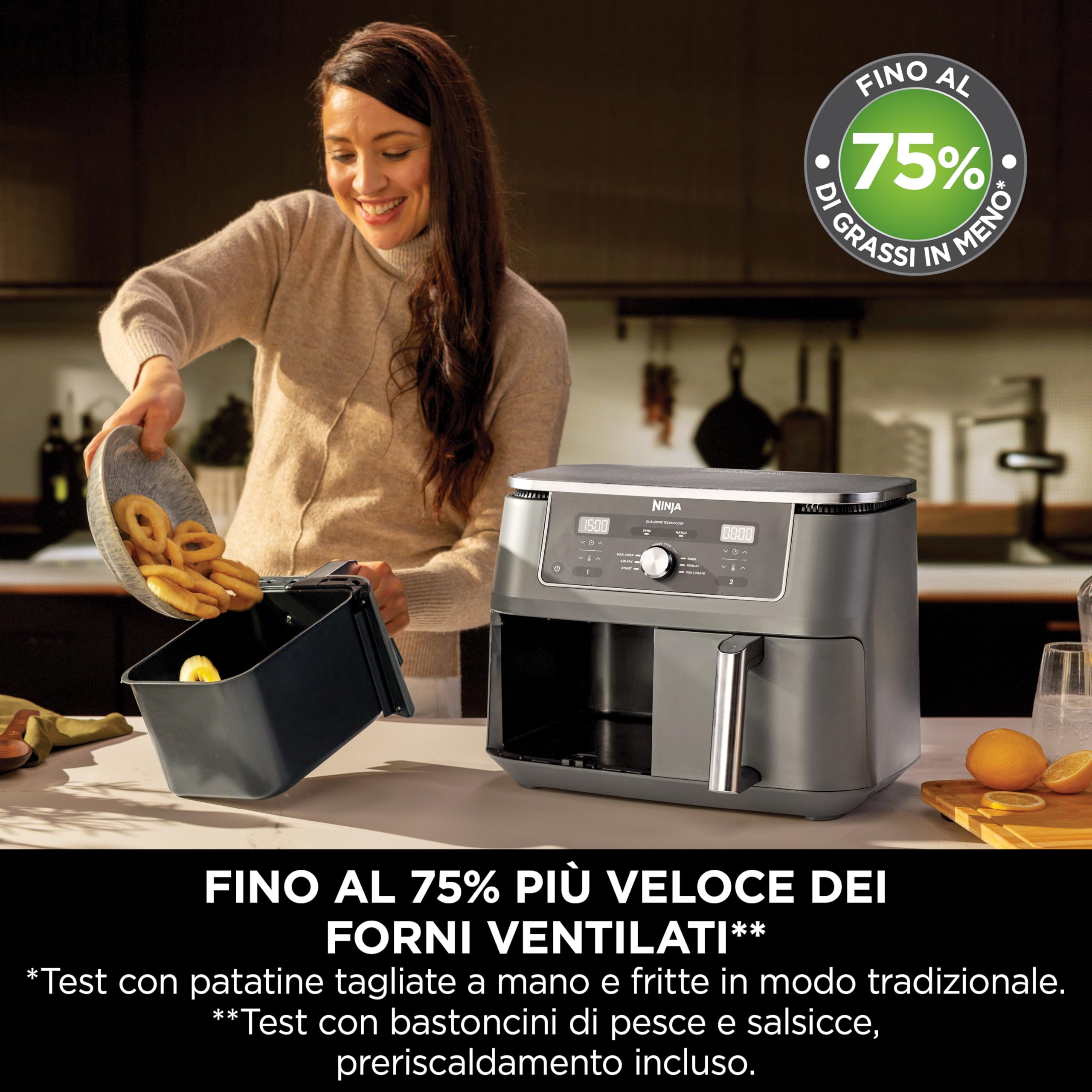 Ninja MAX Doppia Zona, Friggitrice ad Aria Digitale, Grigio/Piombo, DZ400EU | Cottura Senza Olio in 2 Cestelli Antiaderenti, Lavabili in Lavastoviglie, Capienza Totale 9,5L