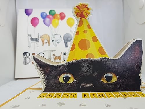 Miniatura 6 de Crazytops Tarjeta de cumpleaños de gato negro, tarjeta desplegable 3D con sobre, tarjeta de felicitación de feliz cumpleaños para amantes de los