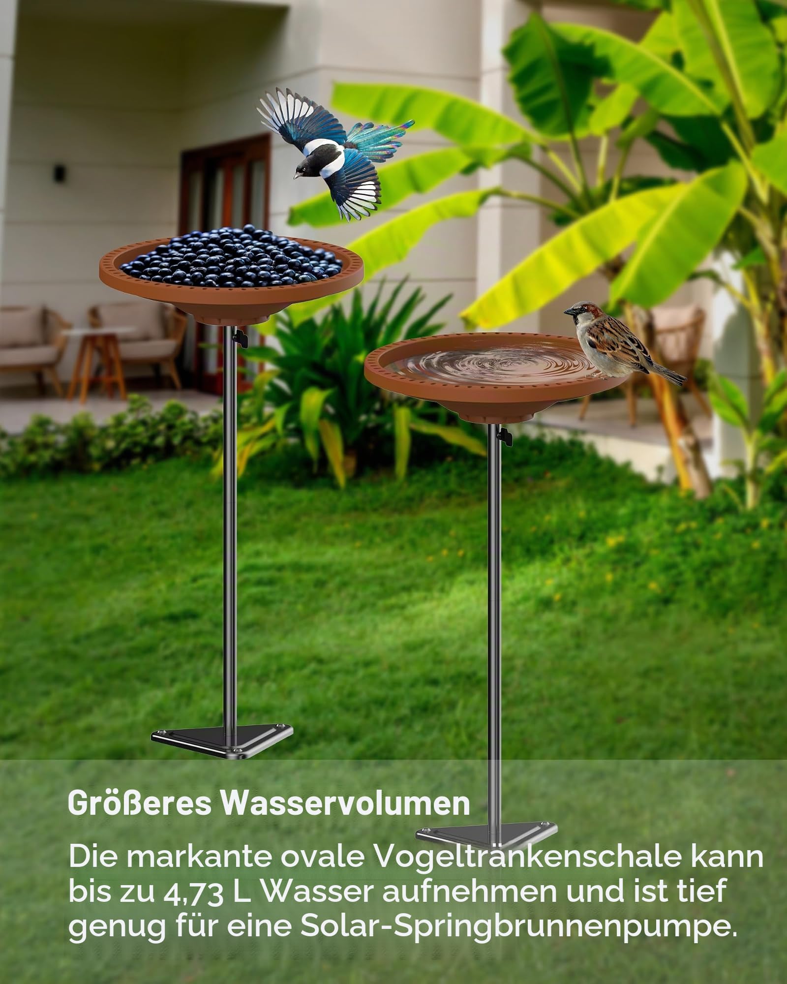 Vogeltränke für den Außenbereich, strapazierfähig, abnehmbare Vogeltränke für den Garten, Vogeltränke, Spa und Vogelfutterstation mit Metallpfahl, Garten, Kreis-Stil (braun)