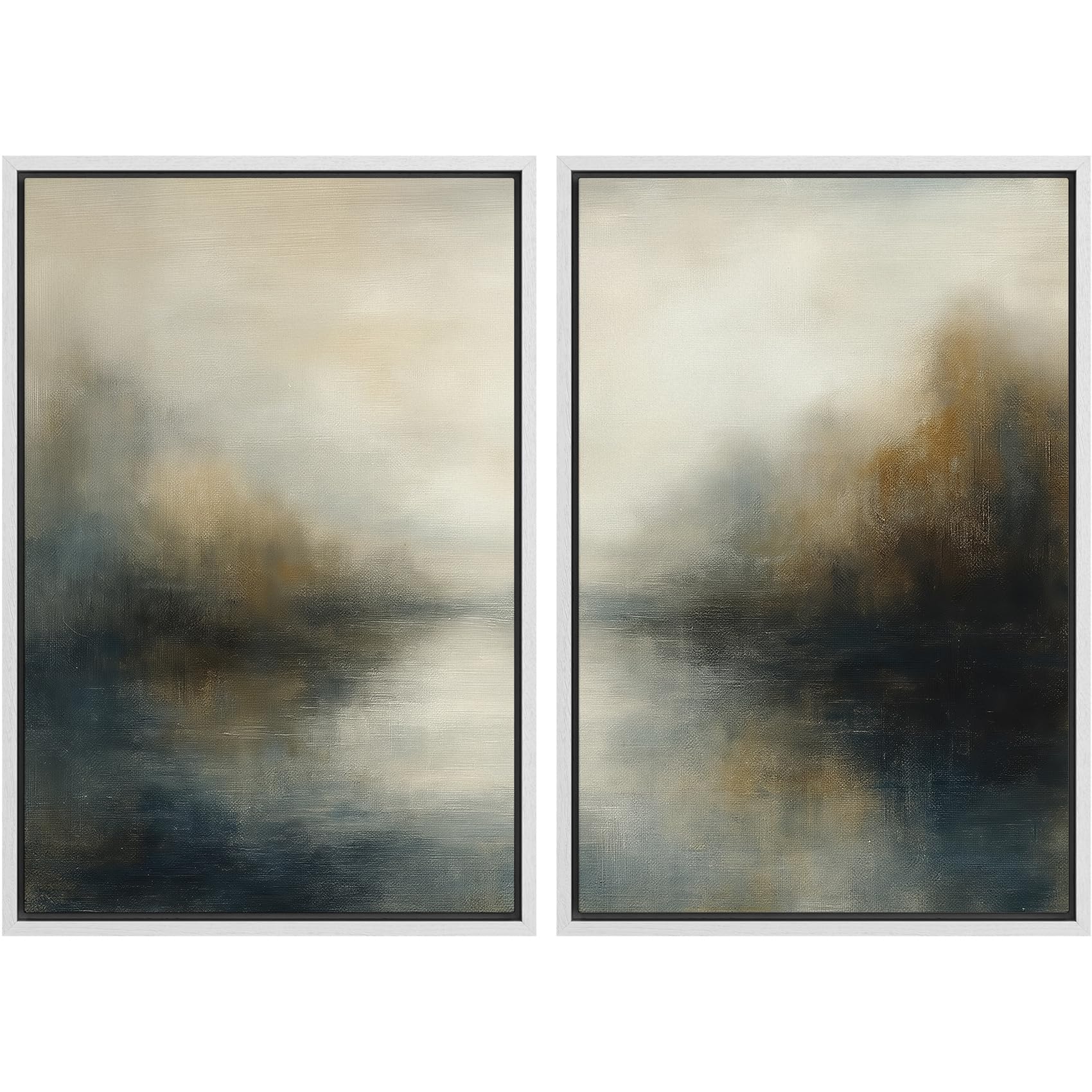 SIGNFORD Framed Canvas Print Wall Art Set Soft Hydrangea Pair Light Blue Florals with Green Leaves Illustration Modern Art Decorative Nordic Nature for Living Room, Bedroom, Office - 24"x36"x2 White — view 34