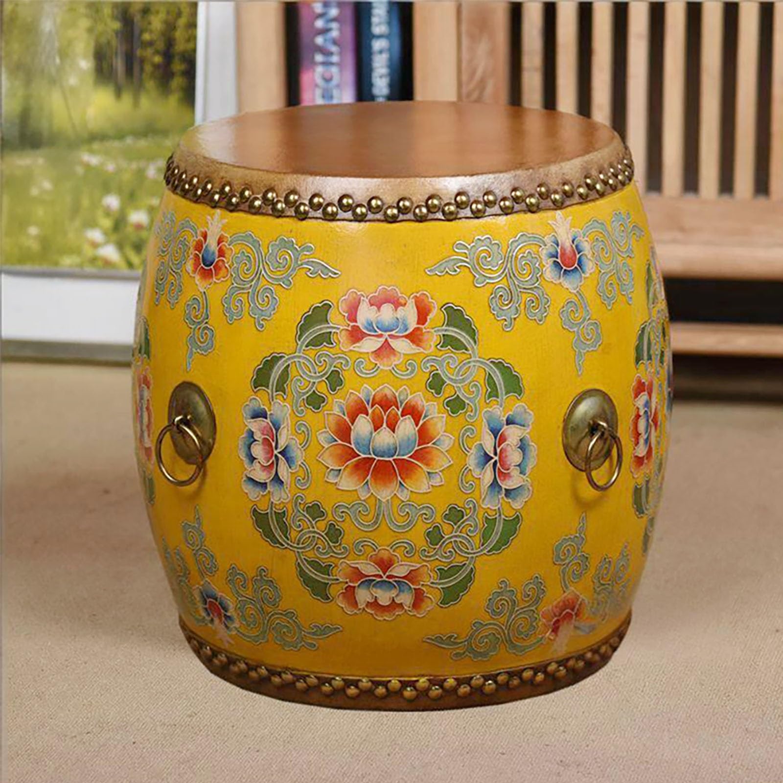Taburete jardín Chinoiserie y soporte de plantas pintado a mano para interior y exterior