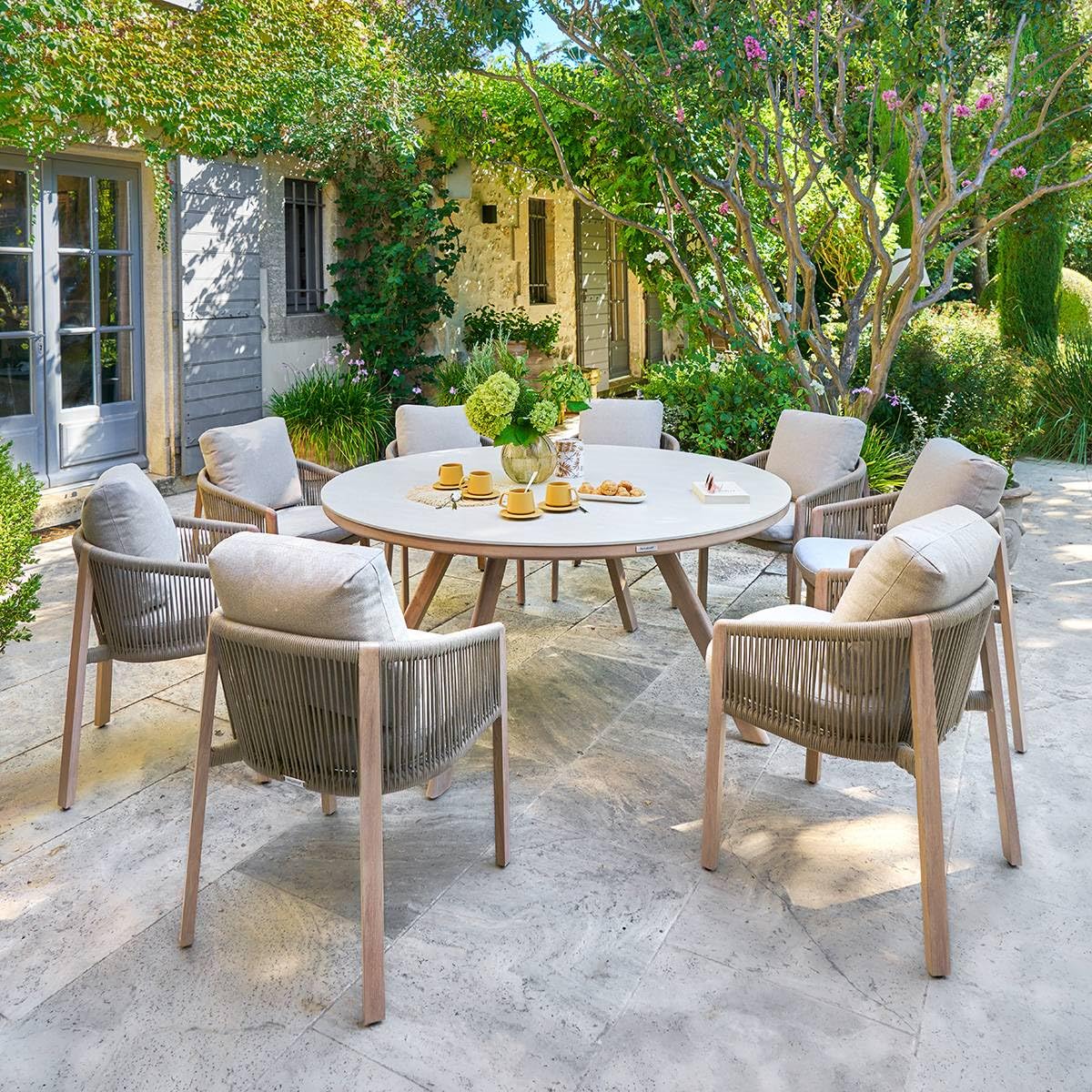 Hespéride - Table de Jardin nelora 8 Places Ronde Beige
