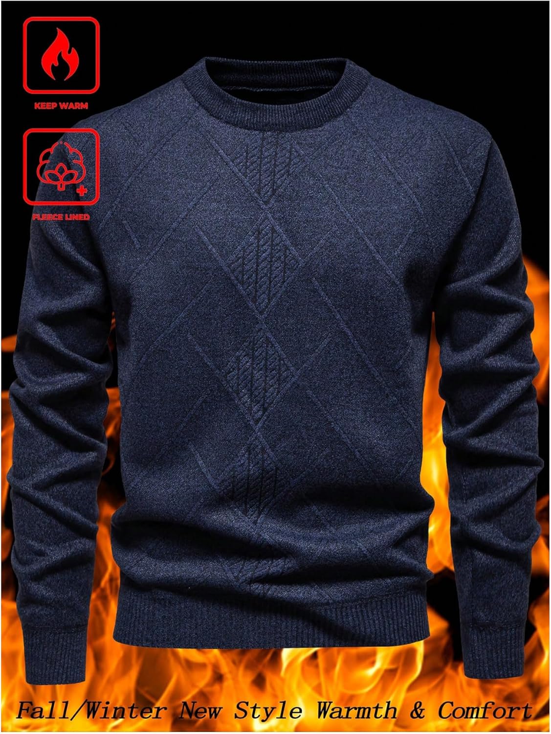 SHENHE Men's Crew Neck Sweater 2026 Spring Plaid Long Sleeve Fleece Knit Pullover Sweaters Jumper Tops
