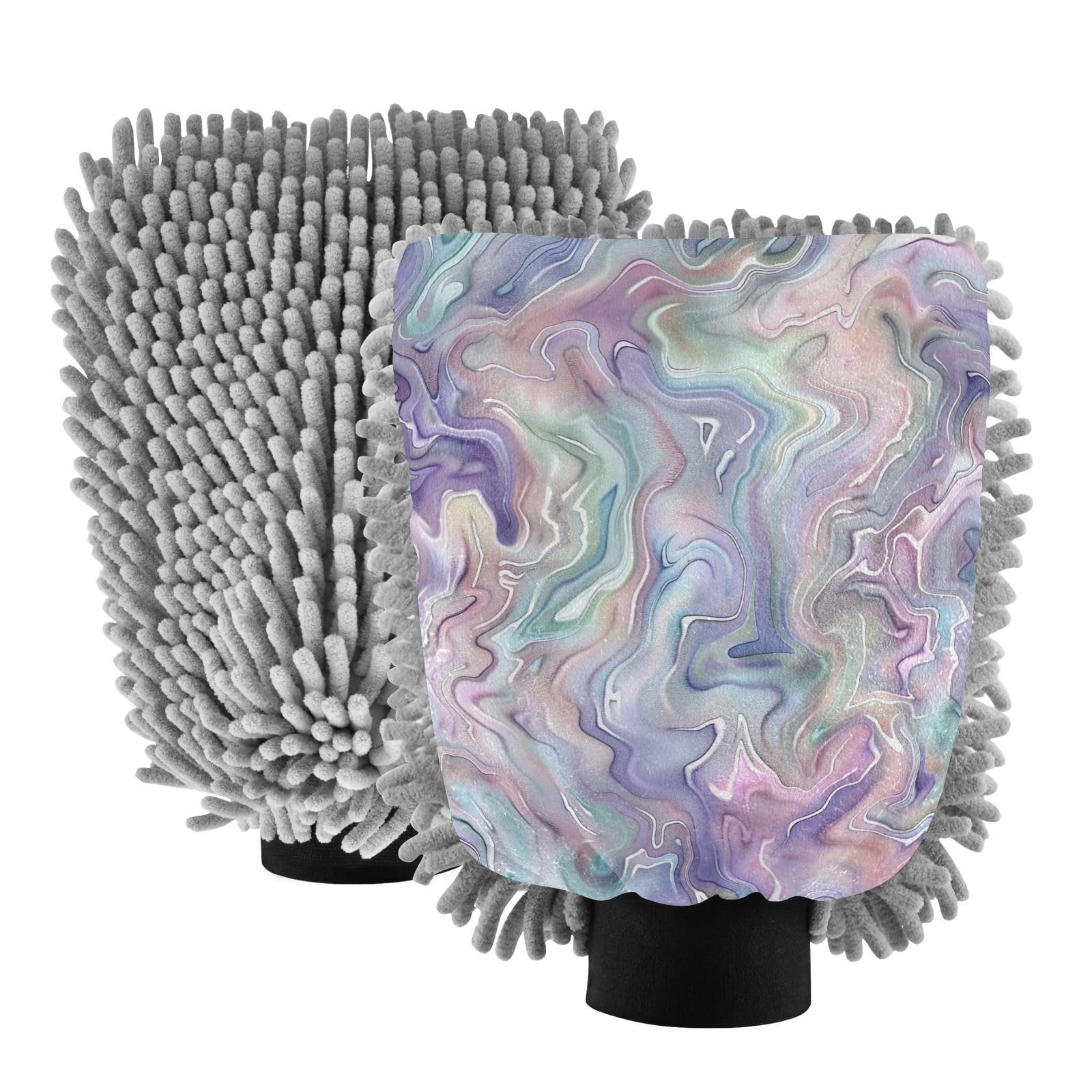 GakkiGii Strange Water Ripples 2 Pack Microfiber Car Wash Mitts, Dual-Sided Chenille Gloves, Scratch-Free for Auto Detailing & Home Cleaning, L