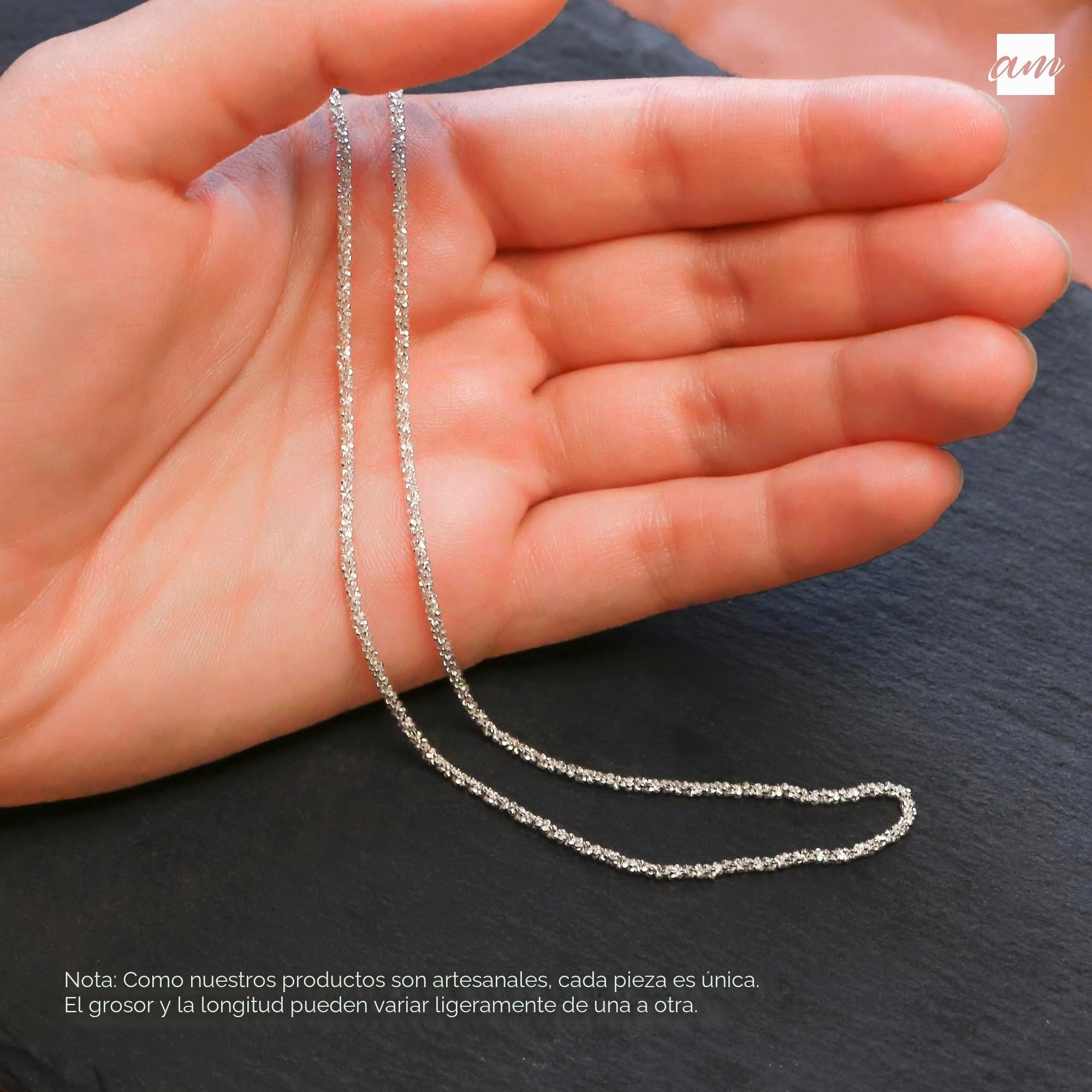 Amberta Collar de Cadena Brillante para Mujer en Plata de Ley 925 Italiano - Cadena Palomitas de Maíz 1.7 mm