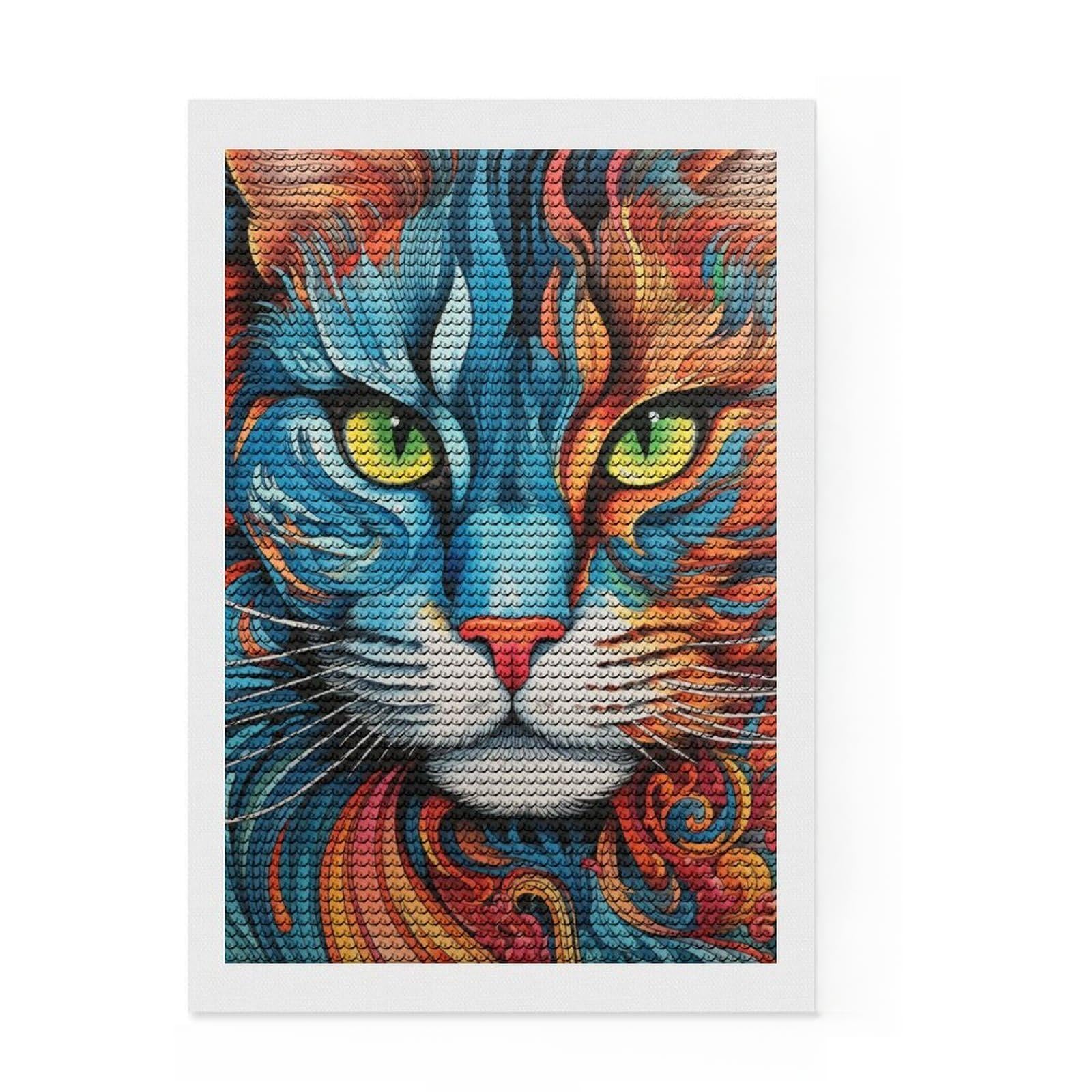 Junmoney Cat Amazing Portrait Diamond Art Canvas 8"x12", Neat Printed Canvas, Mindful Craft Activity, Cosy Home Accent, Festive Craft Gift