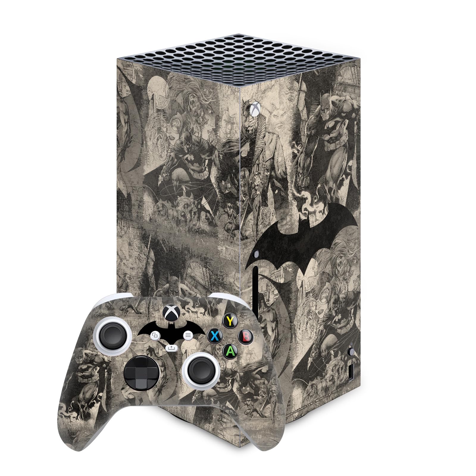 Head Case Designs Licenza Ufficiale Batman DC Comics Collage Invecchiato Loghi E Fumetti Vinile Sticker Gaming Pelle Adesivo Compatibile con Xbox Series X Console And Controller Bundle