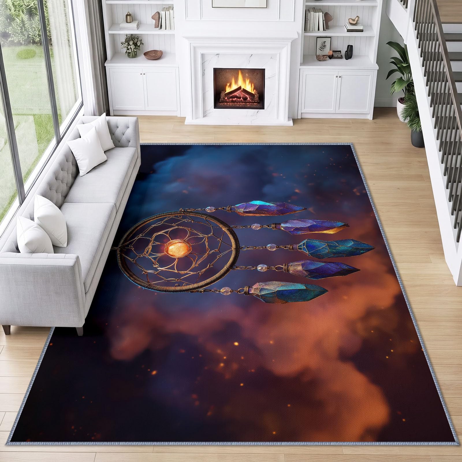 Generisch Universum Traumfänger Kurzflor Teppich 240 x 300 cmweich pflegeleicht, Bohemian Sternenhimmel Waschbarer Teppich rutschfest Kurzflorig Weich für Wohnzimmer Schlafzimmer Esszimmer