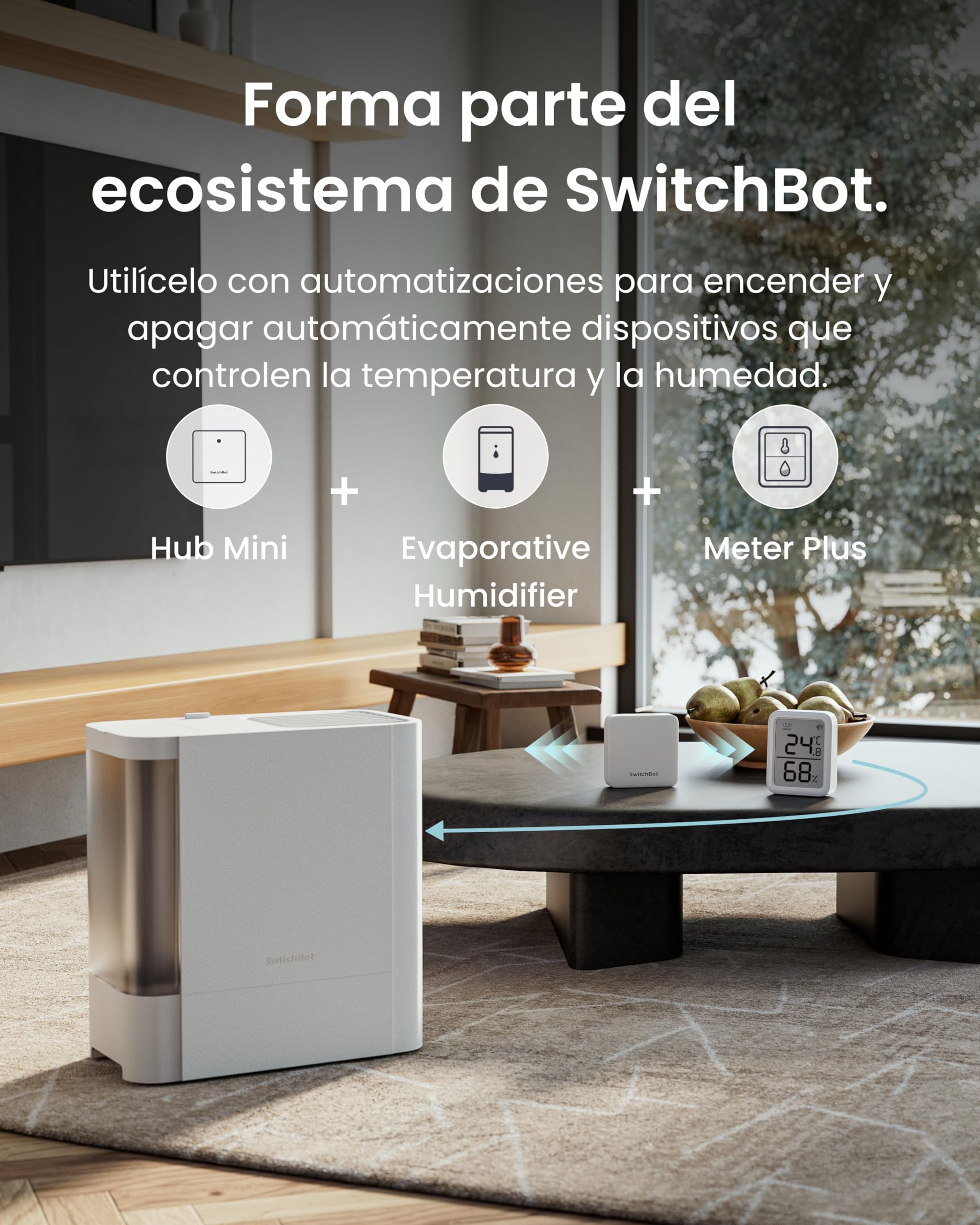 SwitchBot Termómetro Higrómetro Interior Lote de 2 con Hub Mini Matter, Higrómetro Bluetooth Digital Sensor de Temperatura y Humedad con Aplicación y Almacenamiento de Datos, Sensor de Punto d