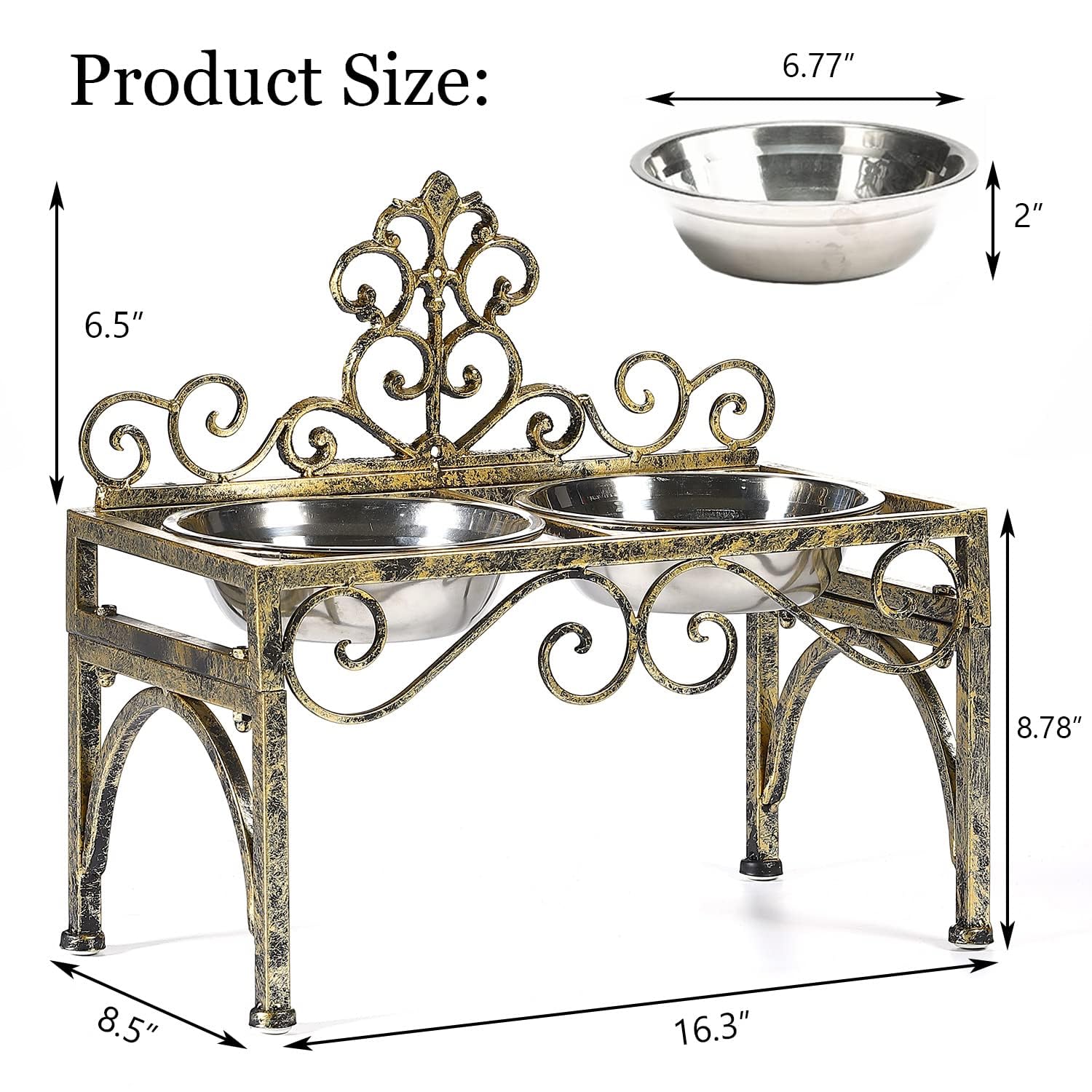 Cuencos elevados para perros grandes, comedero elevado de metal para perros, soporte elevado para platos para perros con cuencos dobles de acero inoxidable para comida y agua, soporte alto para cuenco