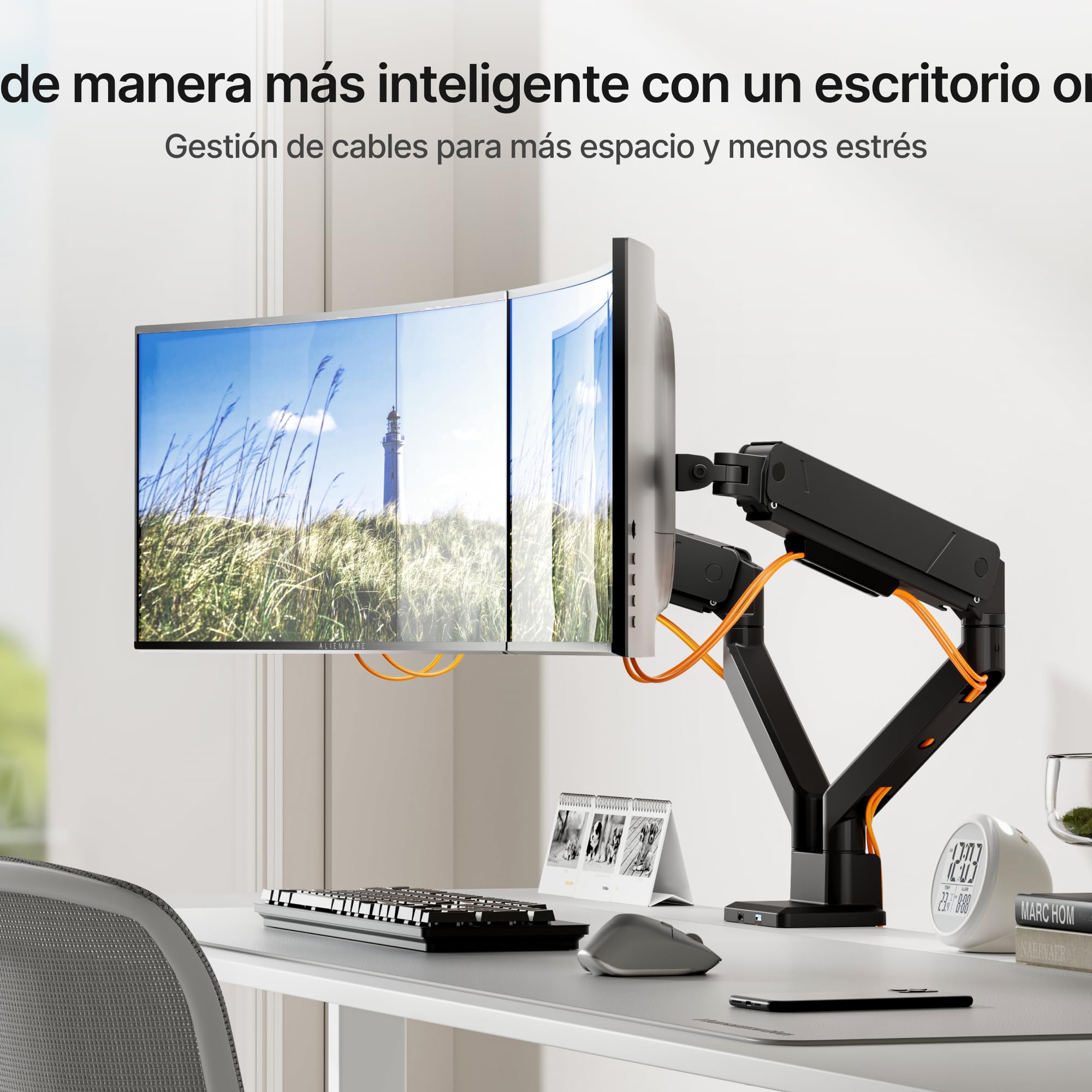 monTEK Brazo Monitor Doble con Puerto USB para Pantallas 17-35" | Soporta hasta 16kg, VESA 75/100mm, inclinación y giro, gestión de cables, montaje pinza u ojal.