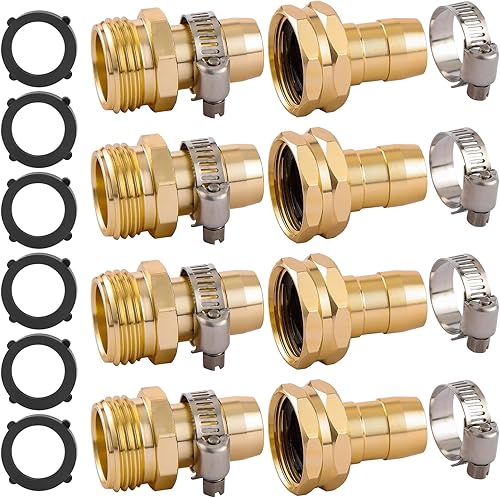 Sanpaint Conector de reparación de manguera de jardín con abrazaderas, apto para accesorios de manguera de jardín macho y hembra de 34 pulgadas o 58