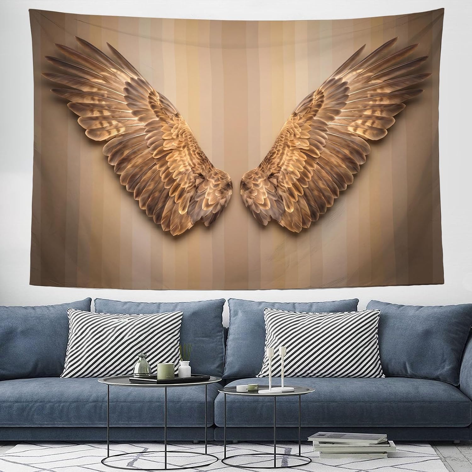 JRISEMECY Luxury Metal Wings Aesthetic Tapestry Brown 40 X 30 Inch | Nordic Style Feather Relief Tapestry Wall Hanging, Polyester Wall Art Backdrop For Bedroom Dorm Living Room Decor image 2