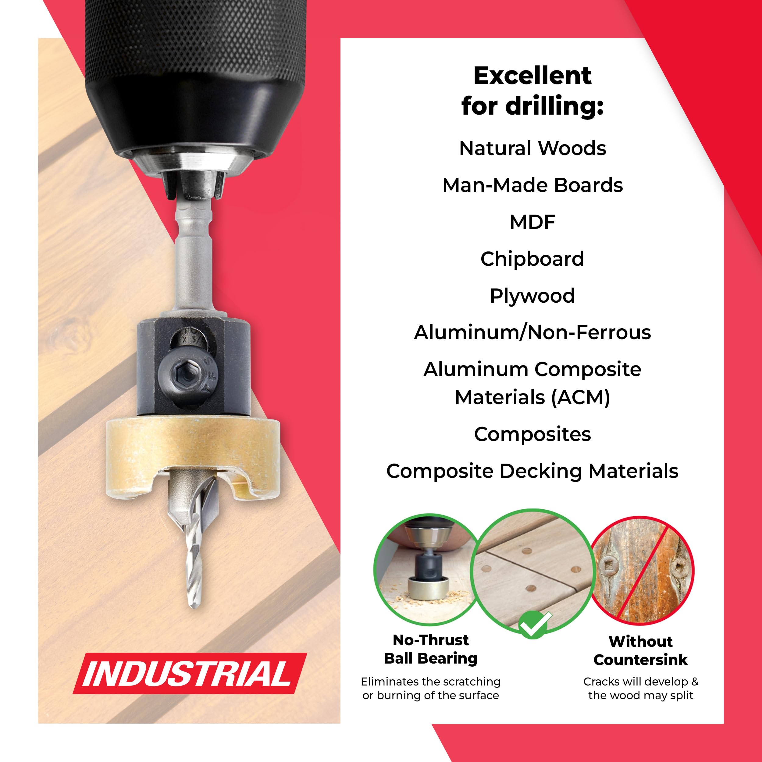 Amana Tool Broca avellanadora con punta de carburo de 82 grados y tope de profundidad ajustable, compatible con Festool CENTROTEC, 55164, 3/8 de diámetro x 1/8 de diámetro