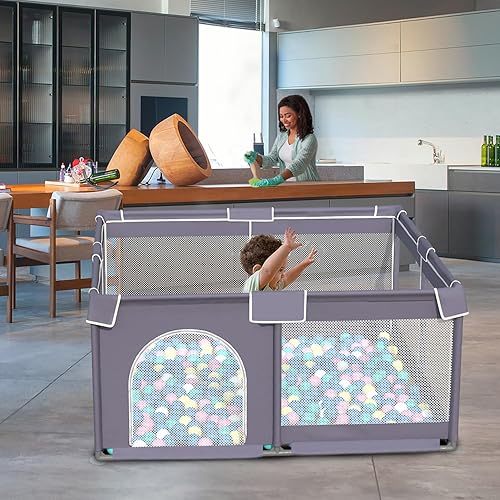 Miniatura 6 de Corral pequeño para bebés de 50 x 50 pulgadas centro de actividades para patio de juegos para niños resistente fácil de montar área lo