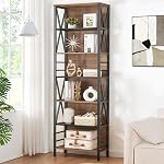 HOMISSUE Bibliothèque, 7-Tier Bibliothèques, Bibliothèques en bois rustique et en métal, Bibliothèque libre, Bibliothèque industrielle pour le bureau à domicile, Salle de séjour et chambre, Noir