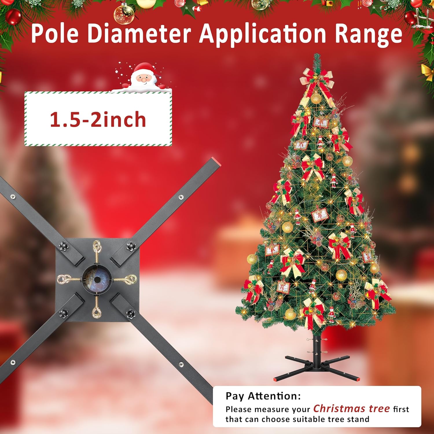 Christmas Tree Stand for 3 Ft to 7 Ft Artificial Trees, Black Matta Heavy Duty Metal Folding Tree Base with 1.5-2 Inch Diameter Pole