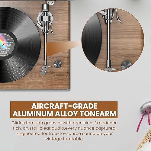 Miniatura 8 de Reproductor de discos de vinilo con Bluetooth y altavoces, tocadiscos para discos de vinilo con cartucho AT-3600L, sonido de alta fidelidad,