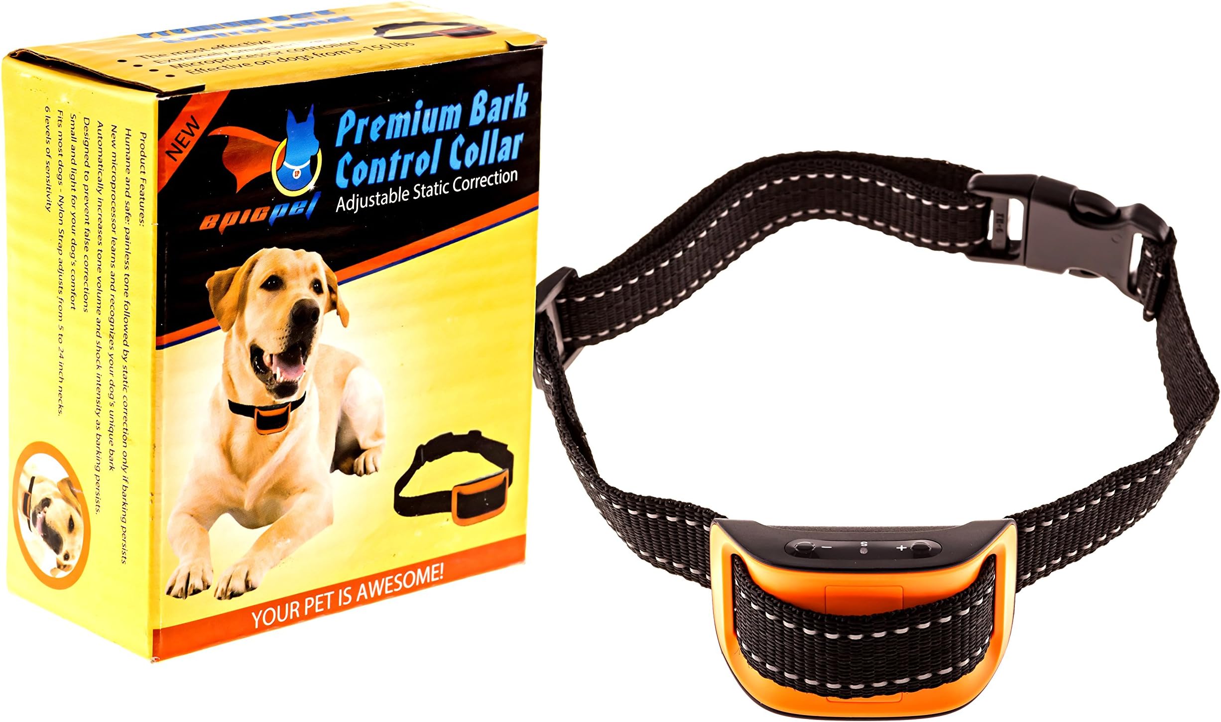 Premium Bark Collar - Static Shock No Bark Collar with Adjustable Sensitivity for Large, Medium, and Small Breed Dogs