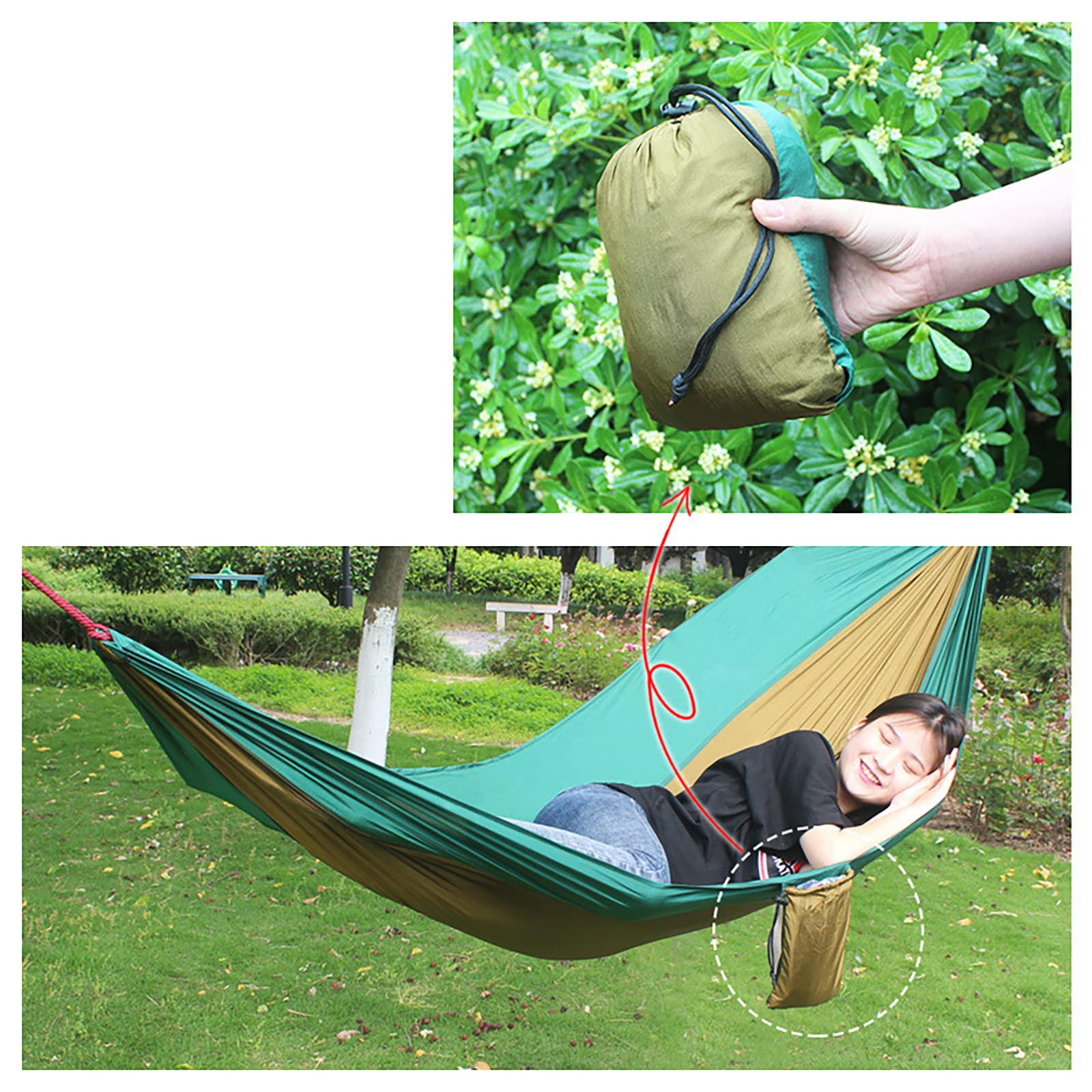 amaca da campeggio, 270 cm x 140 Outdoor Multi-Person Nylon con borsa per il trasporto Giardino