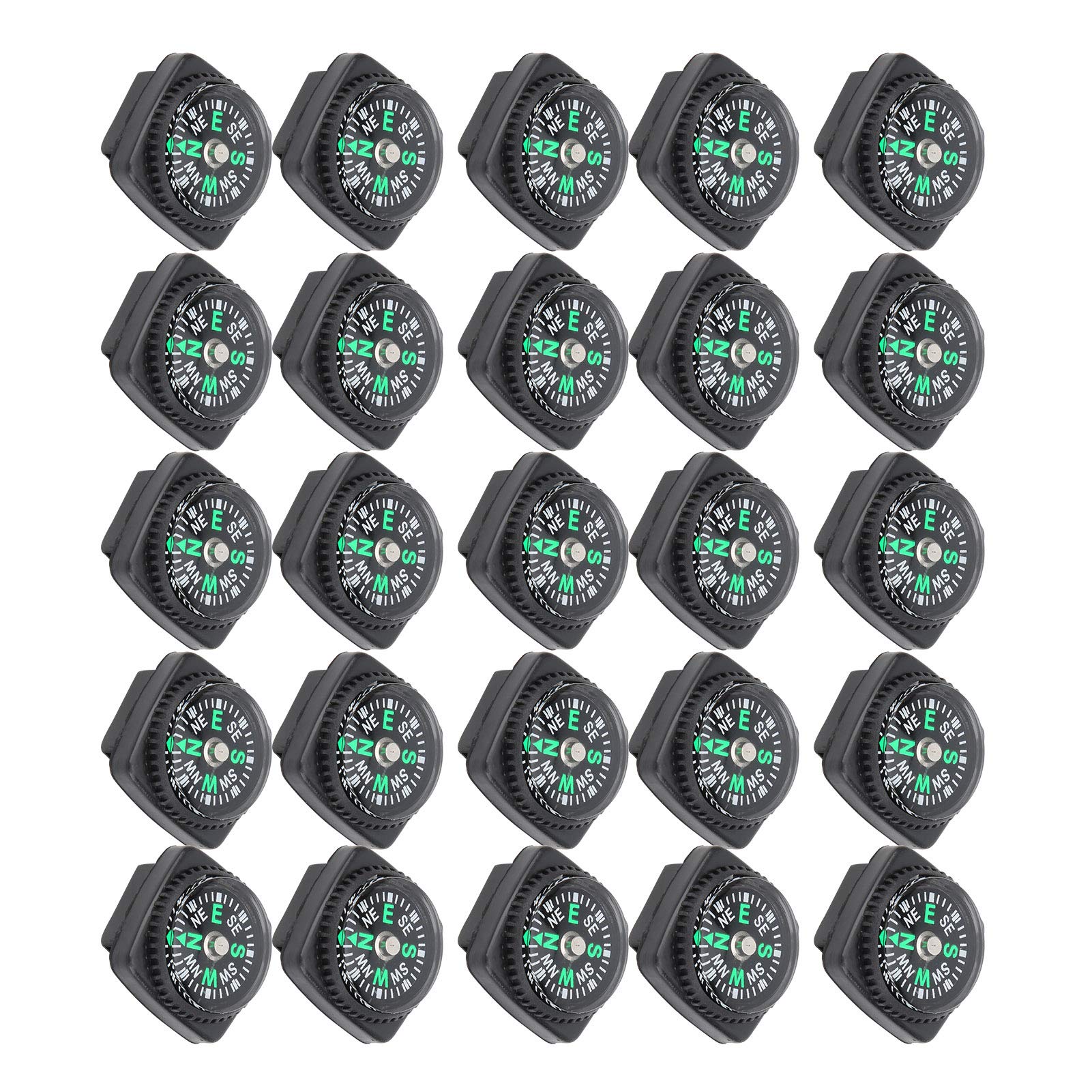 KIMISS Confezione da 25 Pezzi Nero Sopravvivenza, Bussola Ombrello Corda Accessori Bussola Fibbie di Navigazione Bracciale Paracord Strumento Esterno