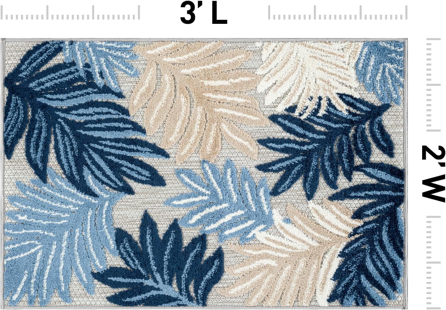 Rugshop Indoor/Outdoor High-Low Textured Area Rug, Botanical Easy-Clean Patio Rug for Entryway Porch Deck Balcony 2' x 3' Dark Blue