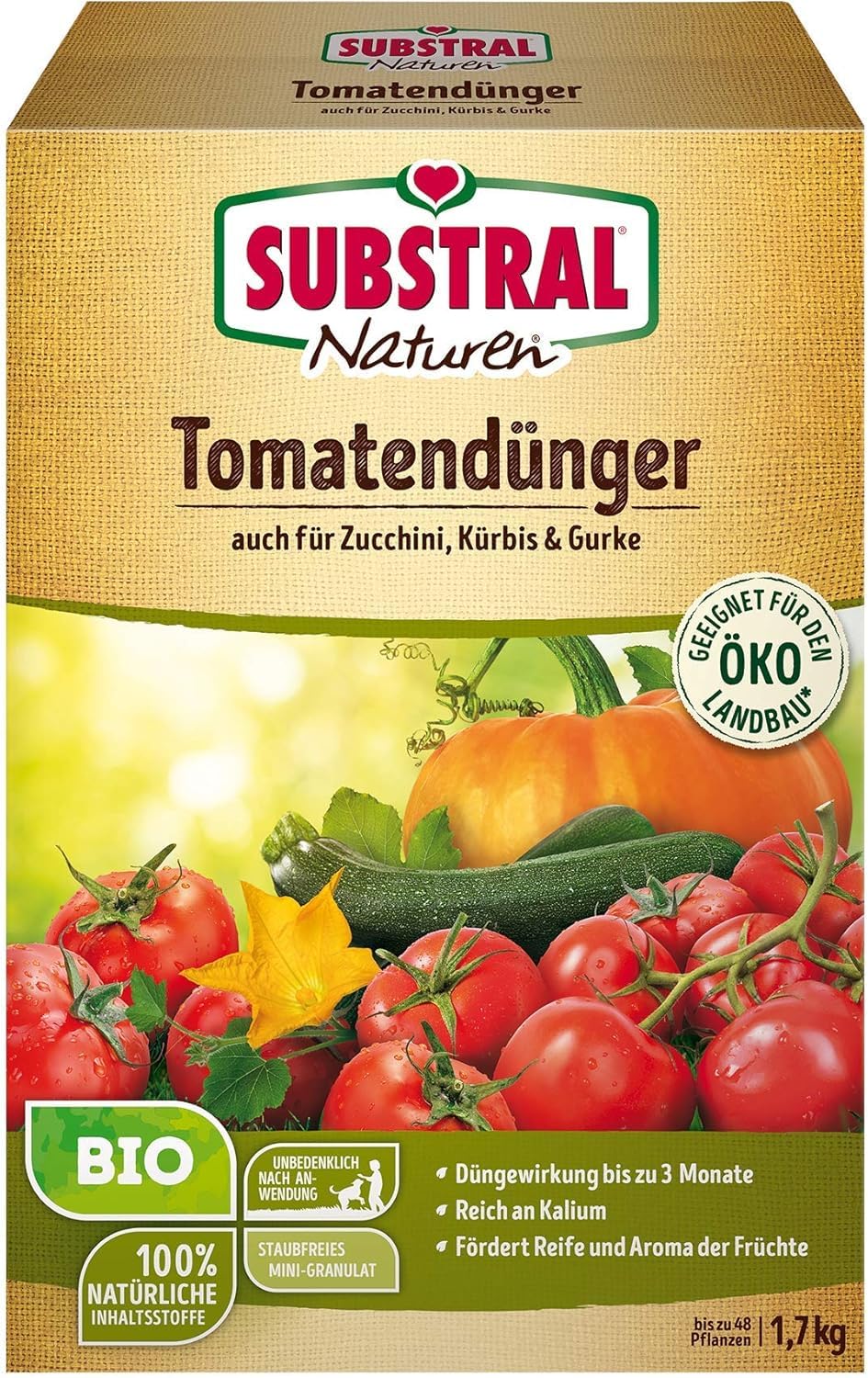 Substral Naturen Bio Tomatendünger, Organisch-mineralischer Dünger, auch für Kürbis, Zucchini, Langzeitwirkung, 1,7 kg
