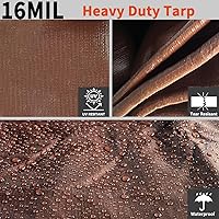 Vista 2 de Lonas resistentes impermeables de 8 x 10 pies, lonas de polietileno de 16 mil con ojales, resistentes a los rayos UV, lona multiusos marrón