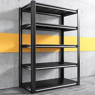 REIBII Garage Shelving Heavy Duty Garage Storage Shelves Load 2050LBS, Heavy Duty Shelving Adjustable 5 Tier Storage Shelves, Large Metal Shelving Unit for Garage Pantry, 39.4"W x 17.7"D x 72"H, Black