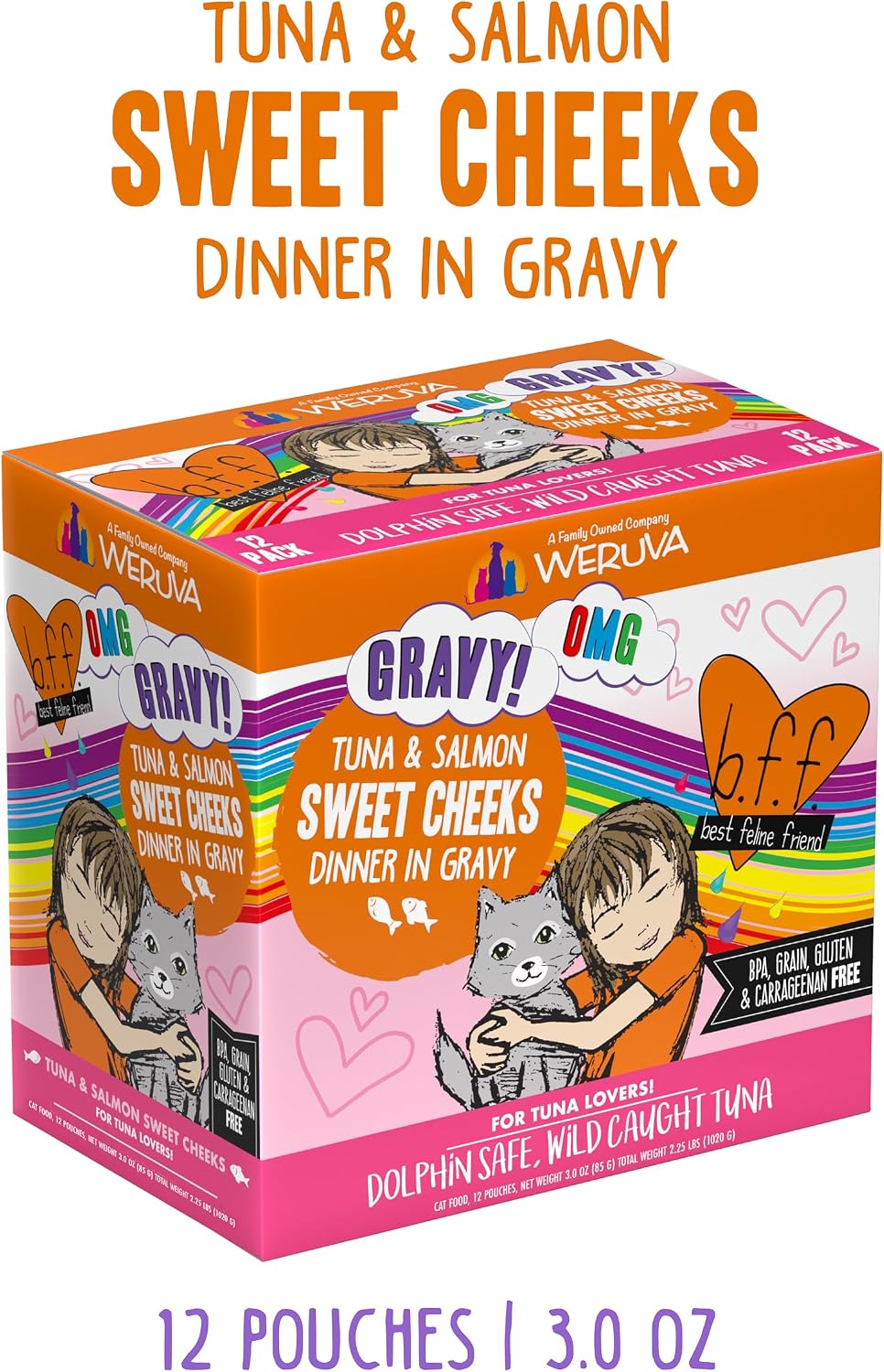 Weruva B.F.F. OMG Tuna & Salmon Sweet Cheeks in Gravy Cat Food 3oz Pouch (12-Pack)