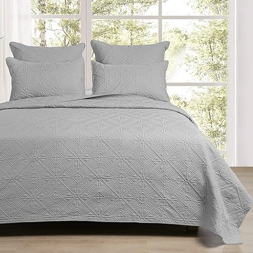 Miniatura 1 de PHF Juego de edredón ligero tamaño individual, 2 piezas, colcha ultrasónica ultra suave, patrón geométrico cuadrado, colcha de cama de 68 x 86