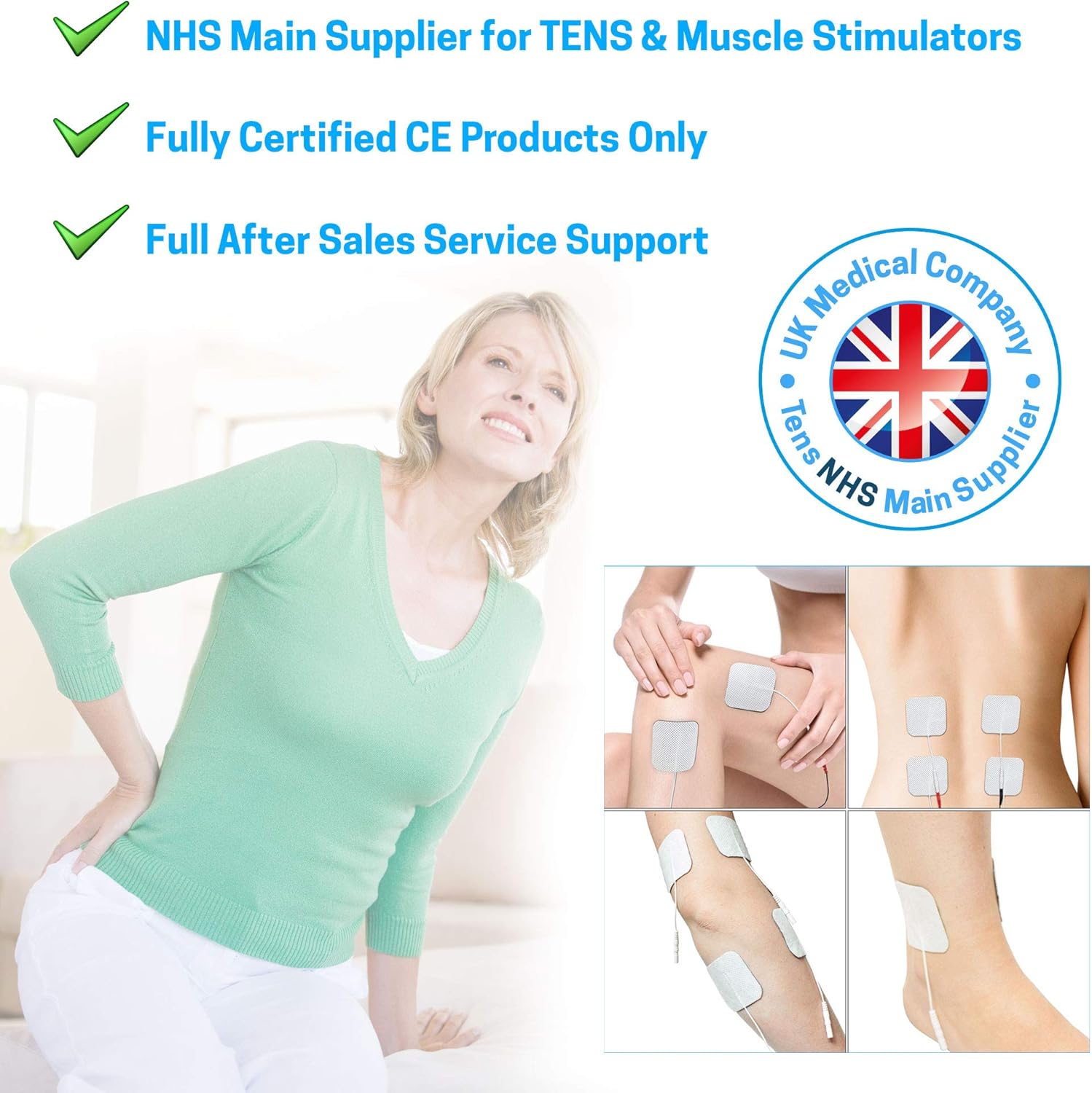 Examples of electrode placement for pain relief