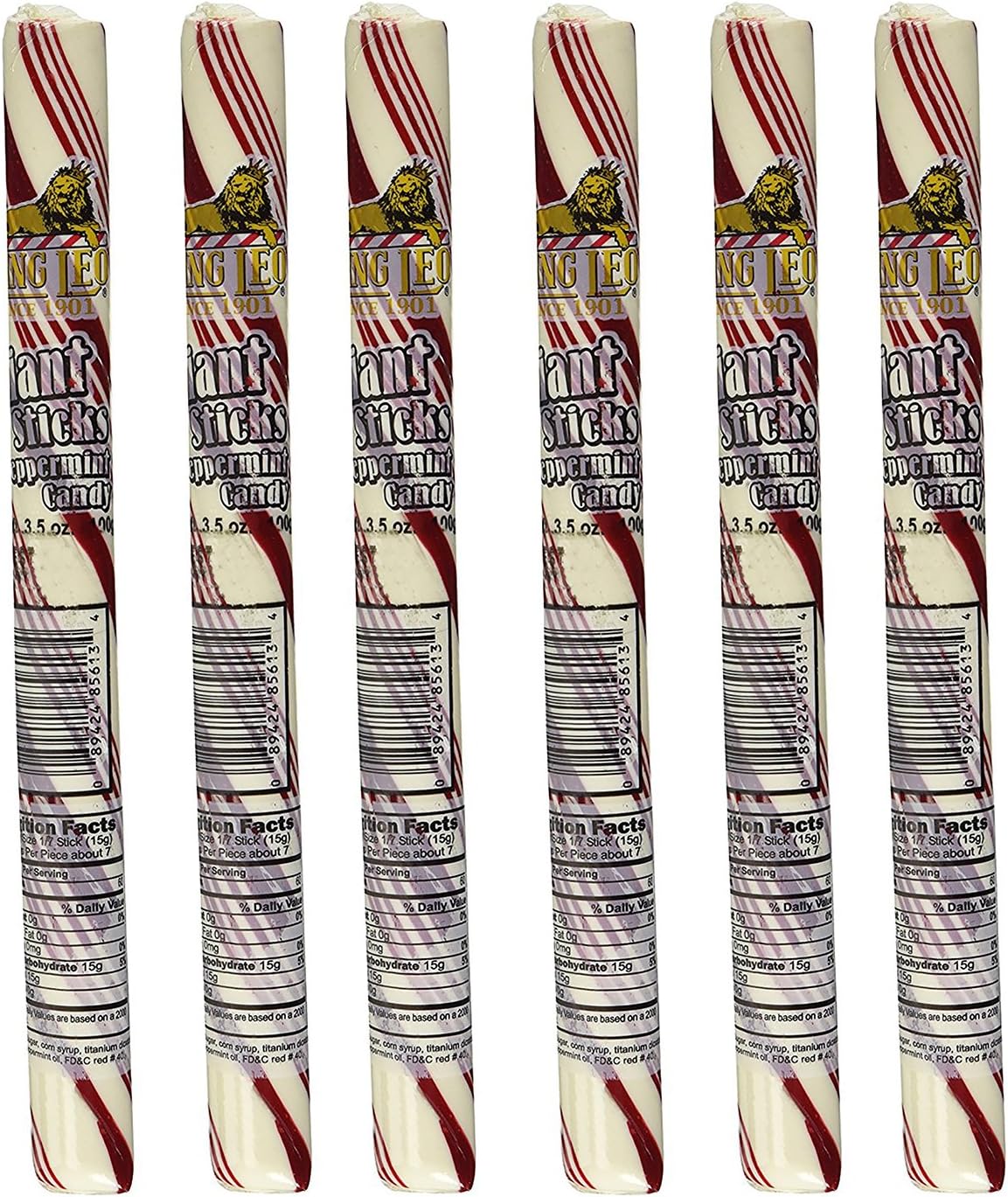 King Leo Giant Peppermint Stick Candy Cane, 3.5 Ounces, 6 Pieces