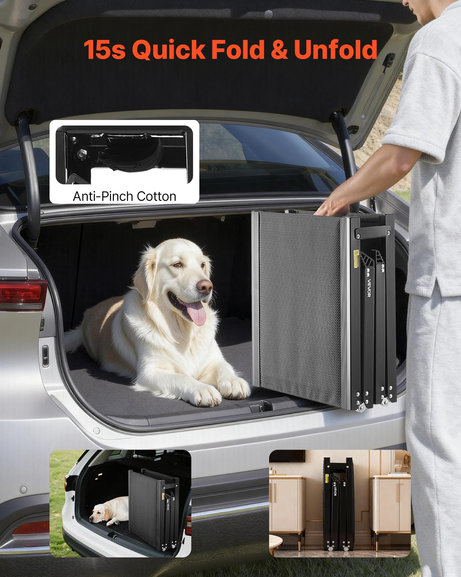 VEVOR Hunderampe, 160 x 43,2 cm, Faltbare Hundeautorampen für mittelgroße & große Hunde bis 113 kg, Hundetreppe mit Rutschfester Oxford-Gewebeoberfläche, tragbare Einstiegshilfe für SUV & LKW