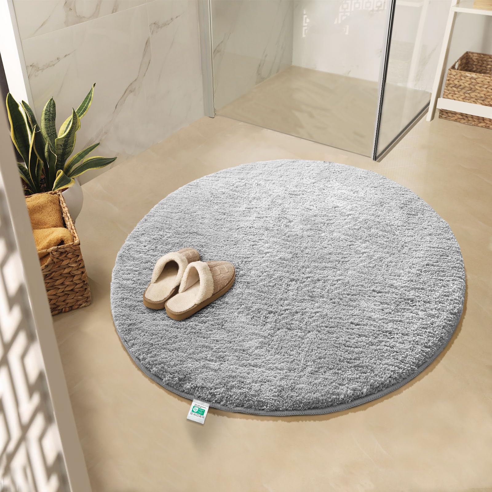 Karat White Sky Round Bath Mat, Dense, Fluffy, Non-Slip, Washable, Tested For Harmful Substances (, 95 Cm (Round))