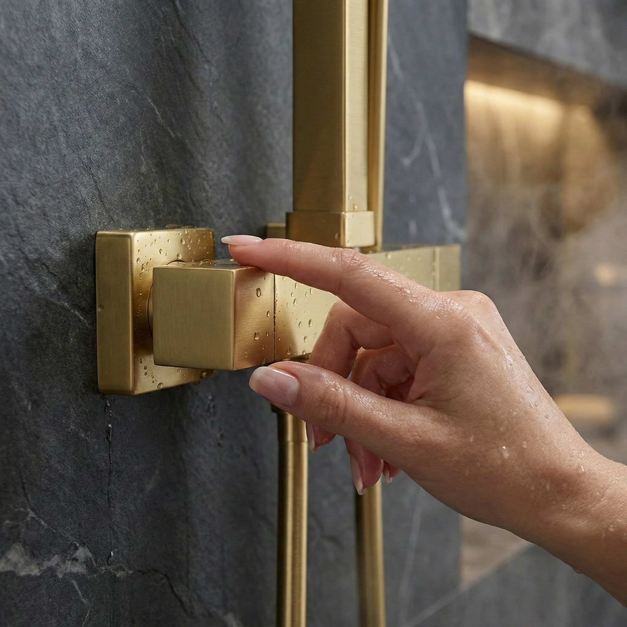 Système de douche thermostatique | Ensemble mitigeur de douche thermostatique avec douche à effet pluie et douchette à main (laiton)