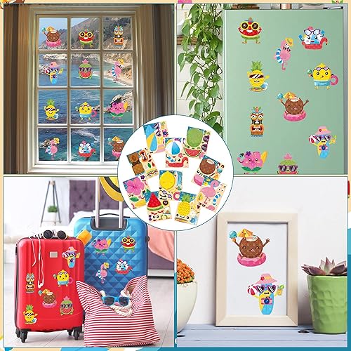 Miniatura 6 de HubirdSall 40 calcomanías hawaianas para hacer una cara que te hacen tener tu propia piña tropical, flamenco, holográficas, juegos, proyecto de