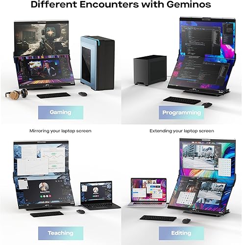 Miniatura 7 de Mobile Pixels Geminos - Monitores de computadora apilados duales de 24 pulgadas con cámara web y altavoces de 1080P, carga USB-C de 100 W, monitor