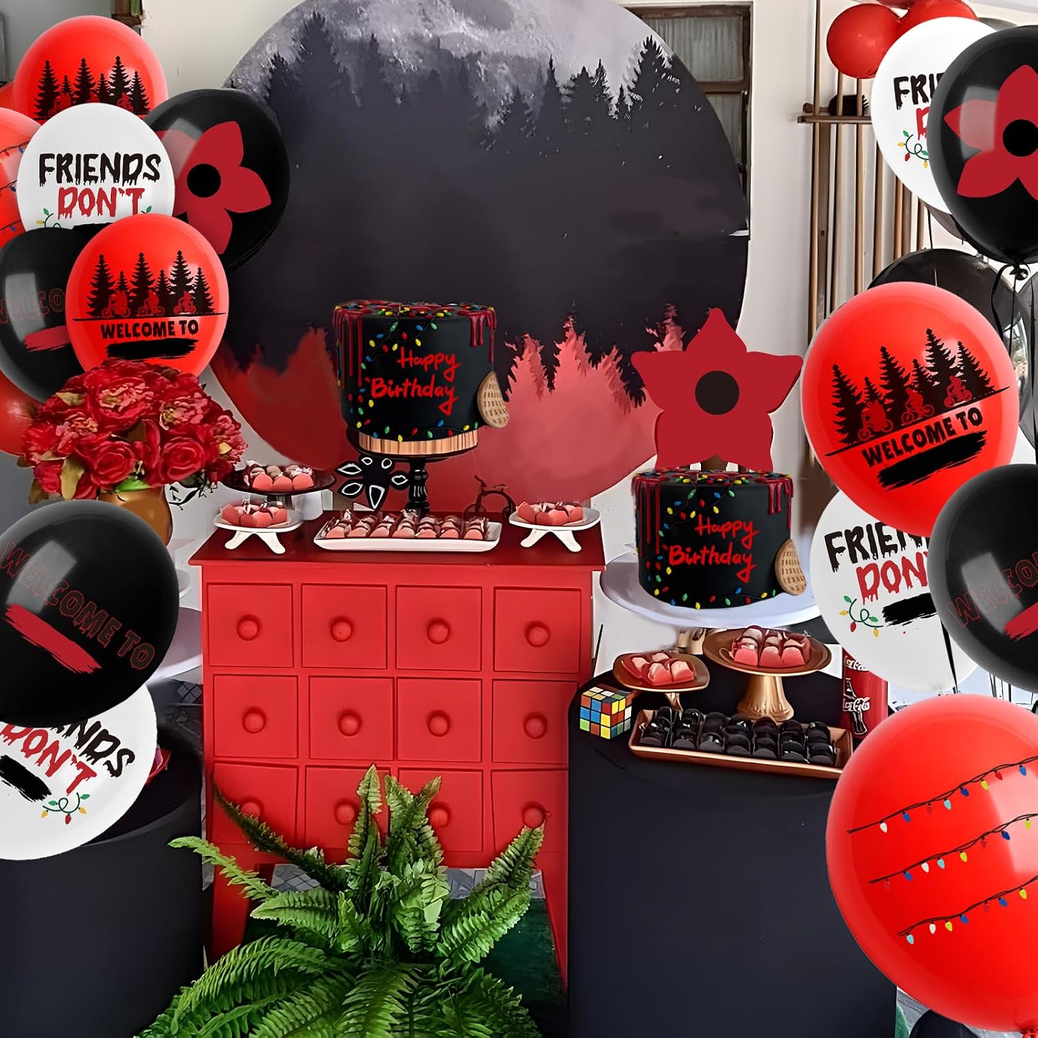 50 Pcs 12 Inch Black Red Stranger Themed Balloons image 5