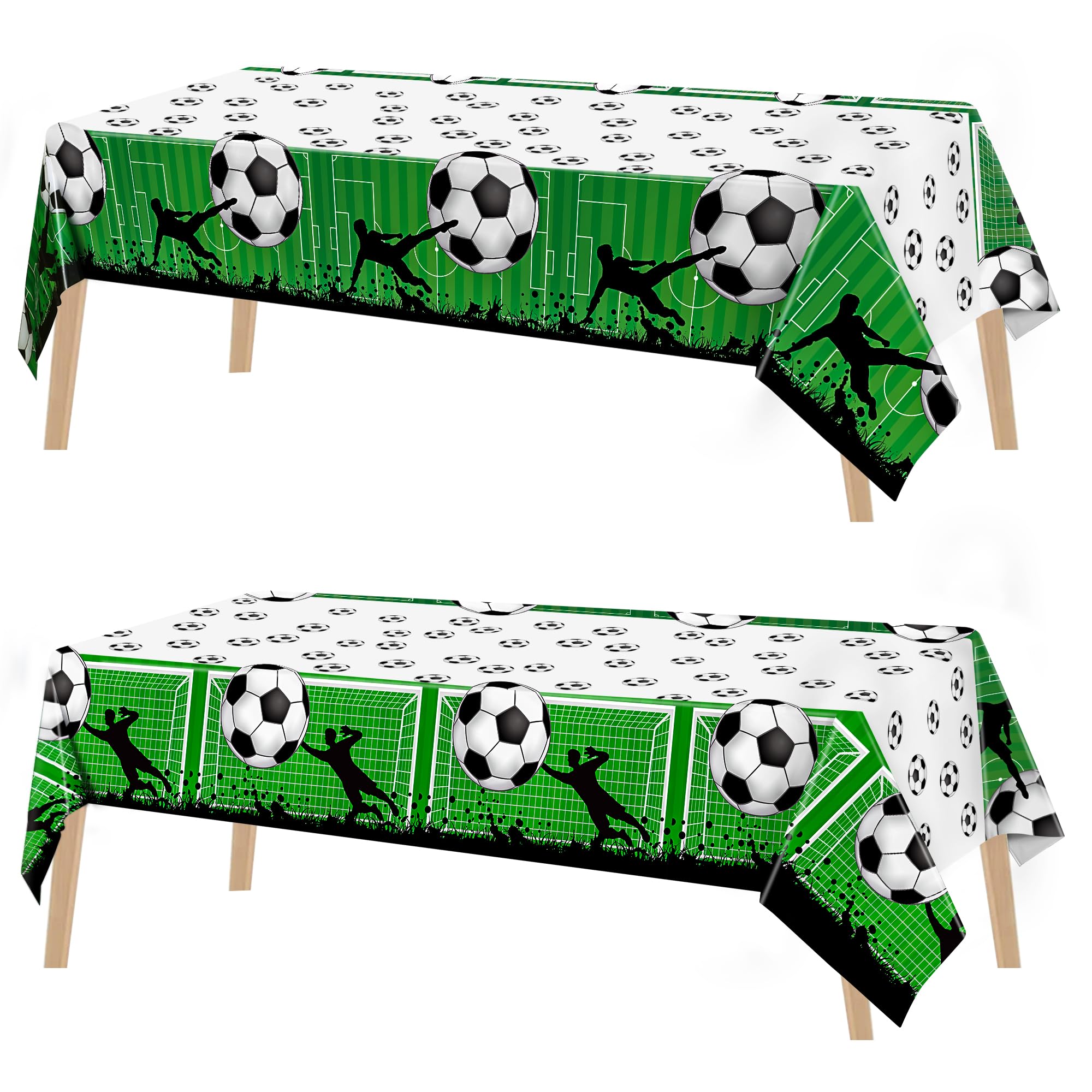 2-Piece Soccer Tablecloths - Plastic, Disposable, Rectangle, Sports Themed Party Decoration for Soccer Birthday Parties