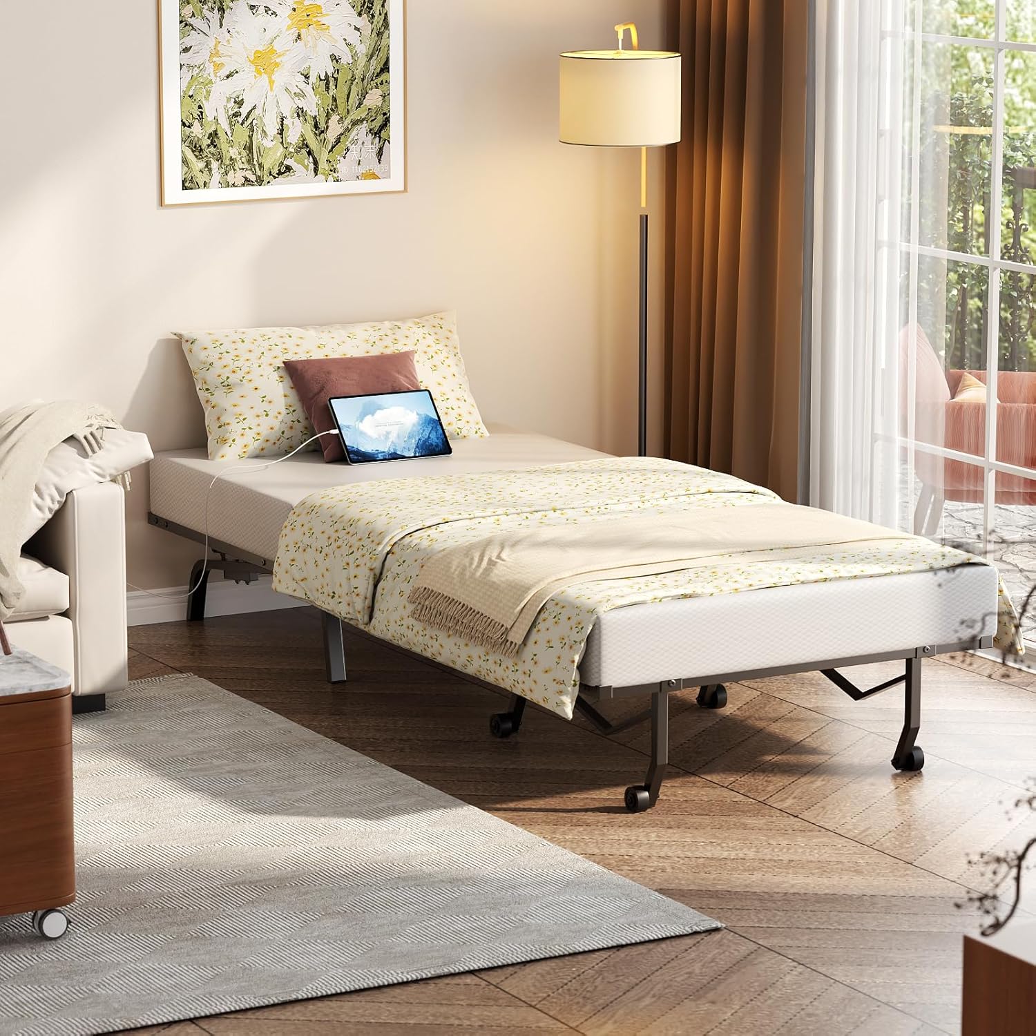 Unikito Folding Sofa Bed With 5" Tri-fold Mattress, Fold Out Couch With Sturdy Metal Frame, Portable Rollaway Guest Bed for Adults, Foldable for Living Room Apartment Bedroom Office