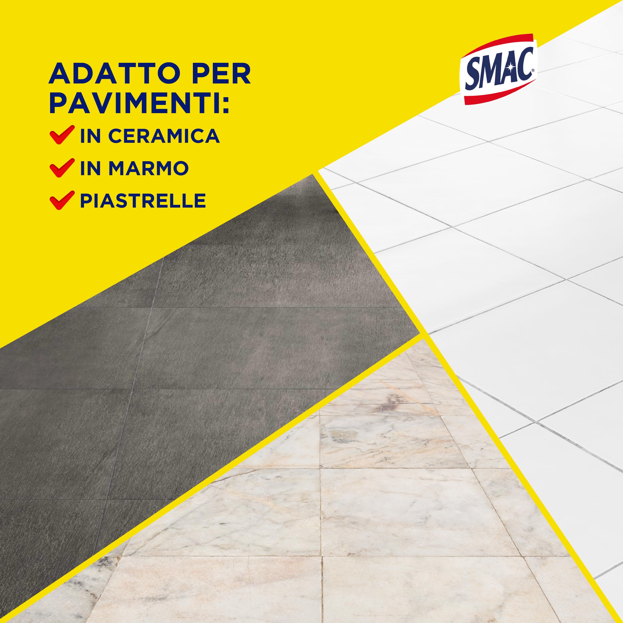 Smac - Panni Umidi Detergenti Lavapavimenti Adatti a Ogni Scopa, 36 Panni, Pulizia senza Risciacquo, Zero Aloni, Profumo di Limone, 12 Panni x 3 Confezioni