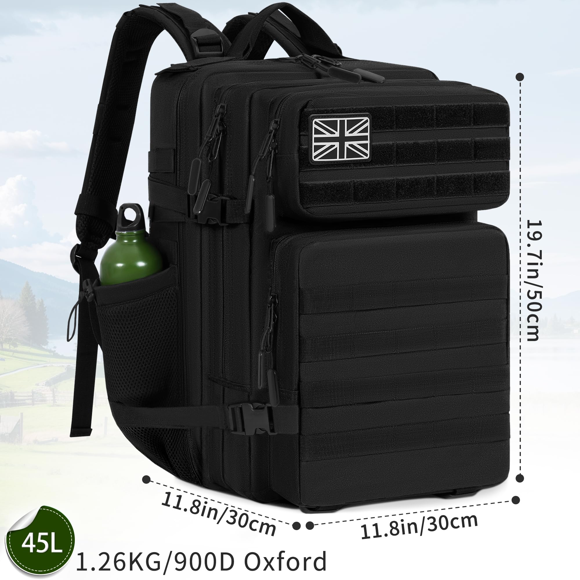 OUUTMEE 50L Sac à Dos Tactique Militaire avec Système Molle, Imperméable, Grande Capacité pour Randonnée Camping Voyages