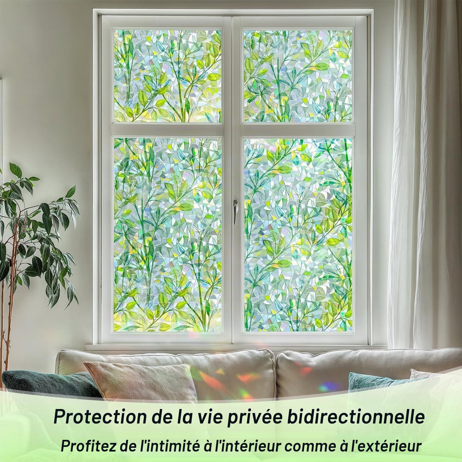 Film Anti UV Fenetre 75x400cm Film Anti Chaleur, Film Fenetre Anti Regard | Film electrostatique Vitre, Film Décorati avec Kit de Pose, pour Cuisine, Chambre, Salle de Bain, arc en ciel, opaque