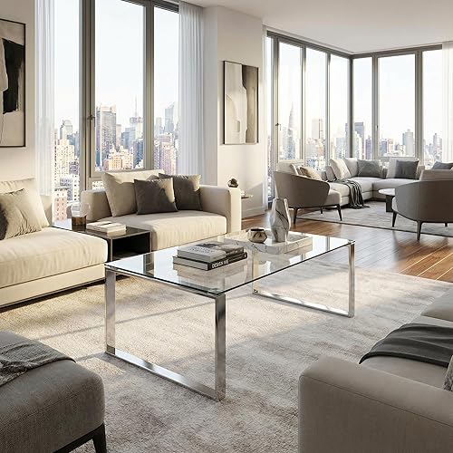 Miniatura 6 de Cortesi Home Remi - Mesa de centro de cristal contemporánea con acabado cromado