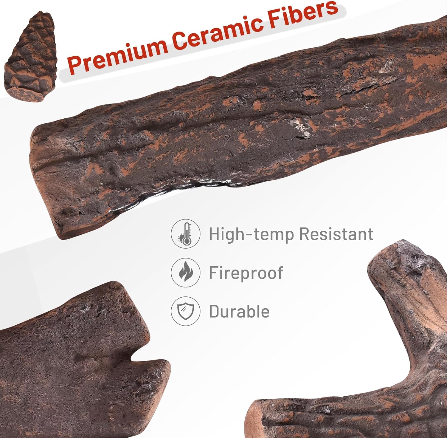 Realistic Ceramic Wood Log Set for Indoor/Outdoor Fireplaces