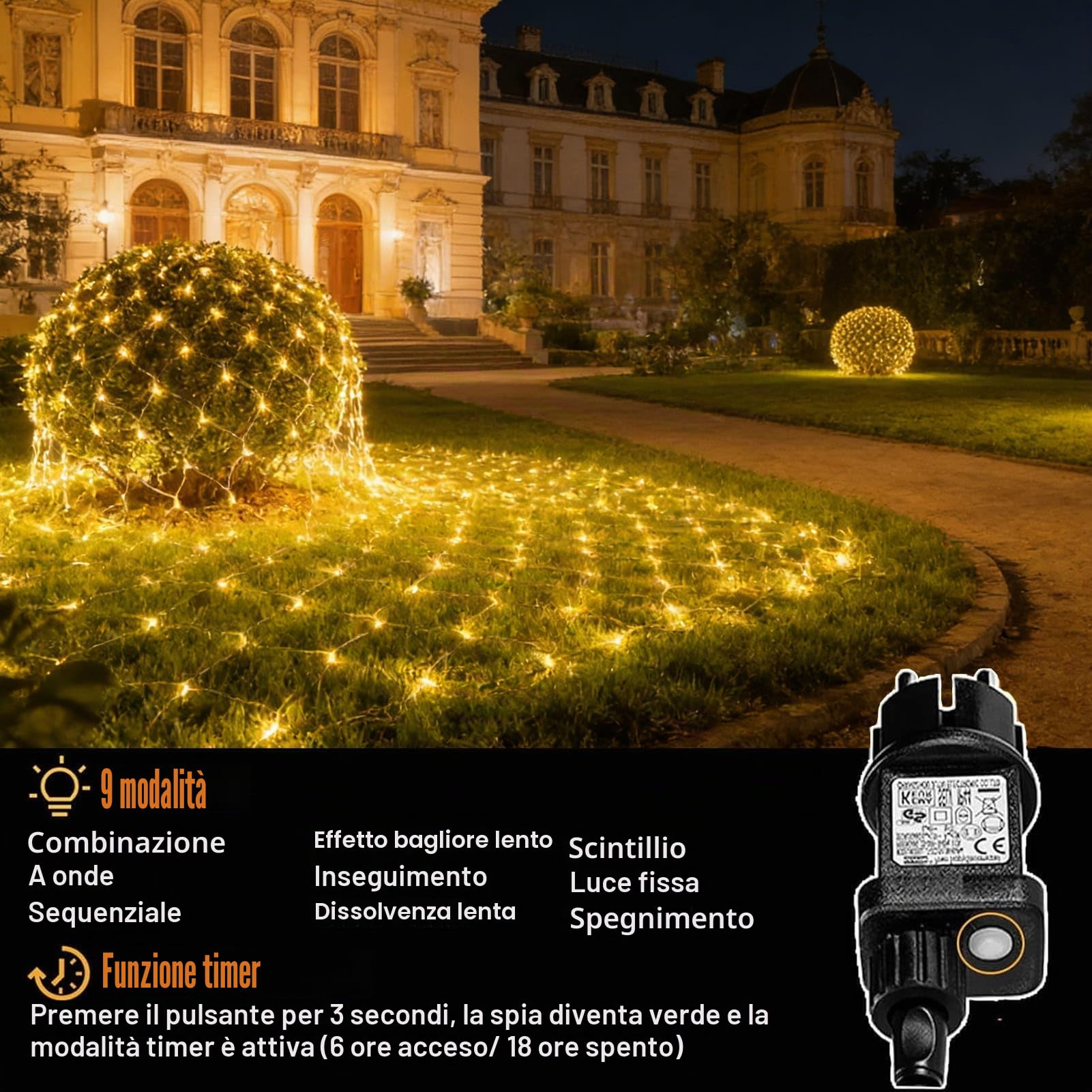 yowin Rete Luminosa da Esterno 3m x 2m 200 LED Catena Luminosa Esterno | Rete con Spina, 8 Modalità e Timer Tenda Luci Impermeabile Prolungabile per Giardino, Gazebo, Terrazzo, Feste e Matrimoni