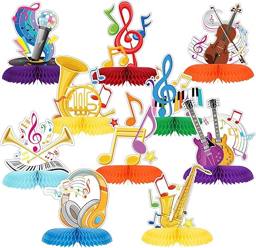 10 piezas de notas musicales de nido de abeja, centro de mesa con temática musical, decoración de notas musicales, decoración de fiesta de