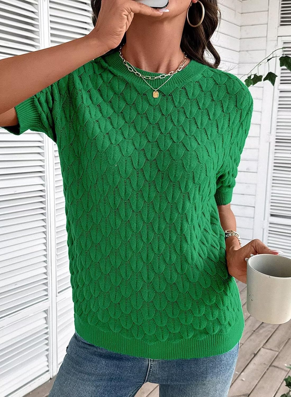 Dokotoo Womens Summer Tops Round Neck Short Sleeve Sweater for Women 2026 Lightweight Sweaters Casual Blouses - Image 2