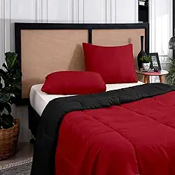 Edredom Casal Queen Margarida 3 Peças | Microfibra Antialérgica Premium | Macio, Confortável e Elegante | Ideal para Todas as Estações | Noites Aconchegantes e Relaxantes (Vermelho e Preto)